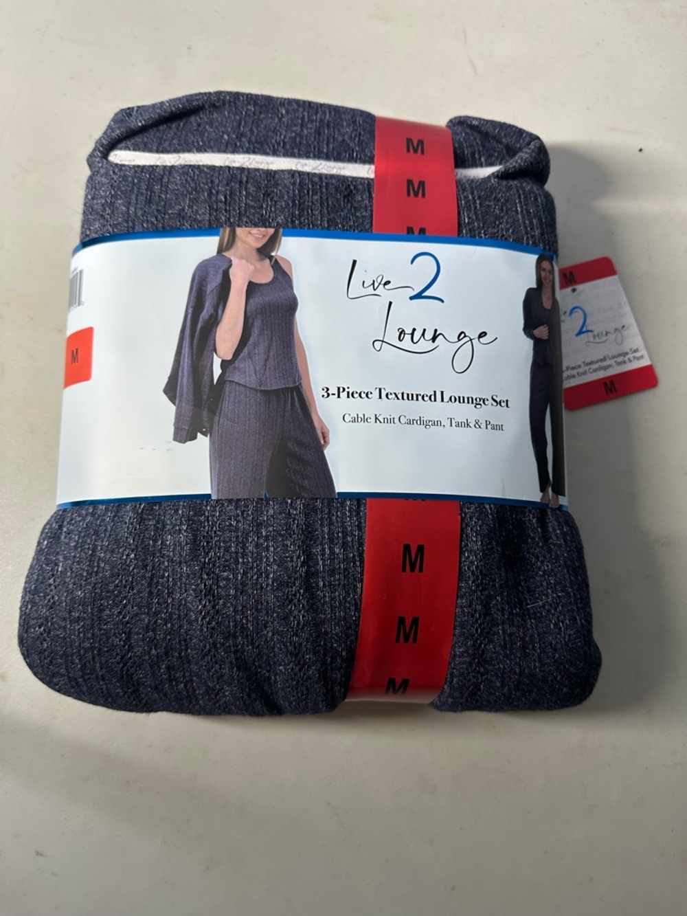 Live 2 Lounge 3-Piece Textured Lounge Set - Heather Navy